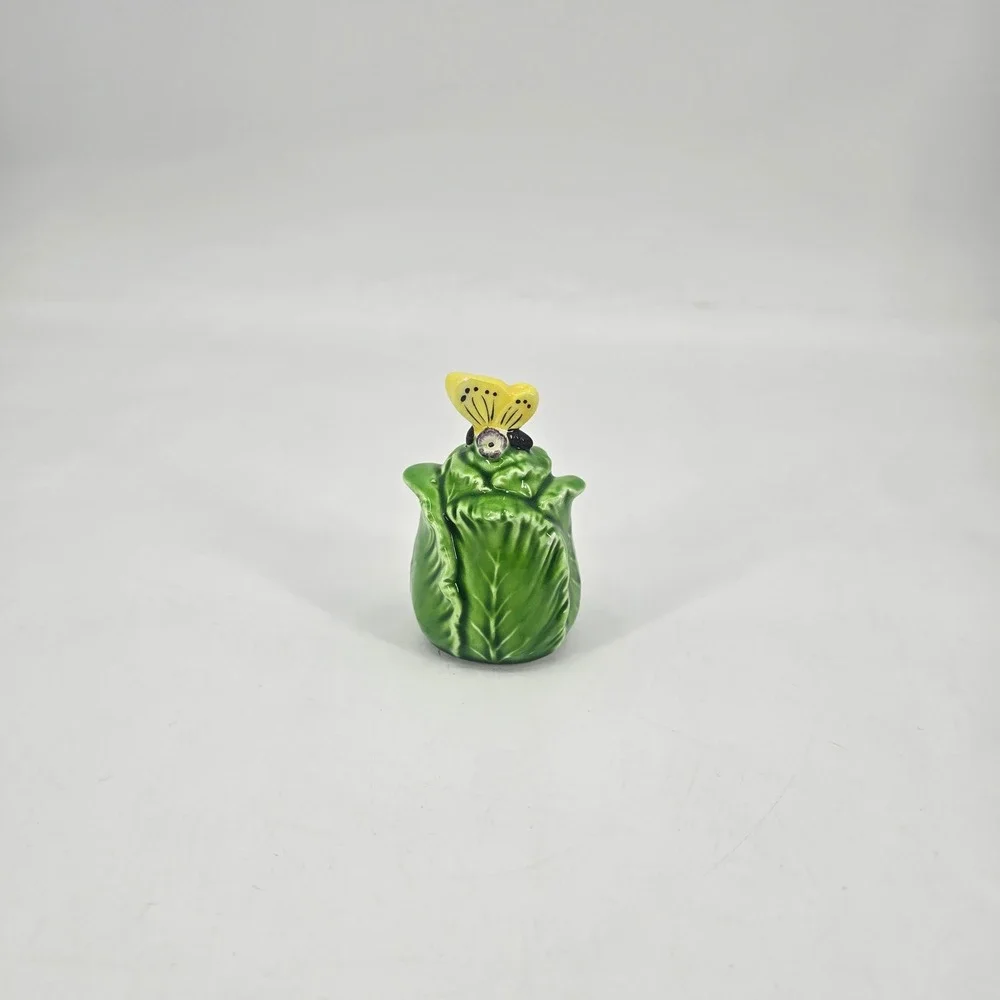 Vintage Enesco Japan Butterfly Cabbage Salt Shaker Green Ceramic Replacement
